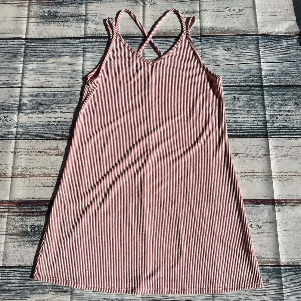 Pink and White Striped Ribbed Strappy Midi Dress EUC - Picture 2 of 14